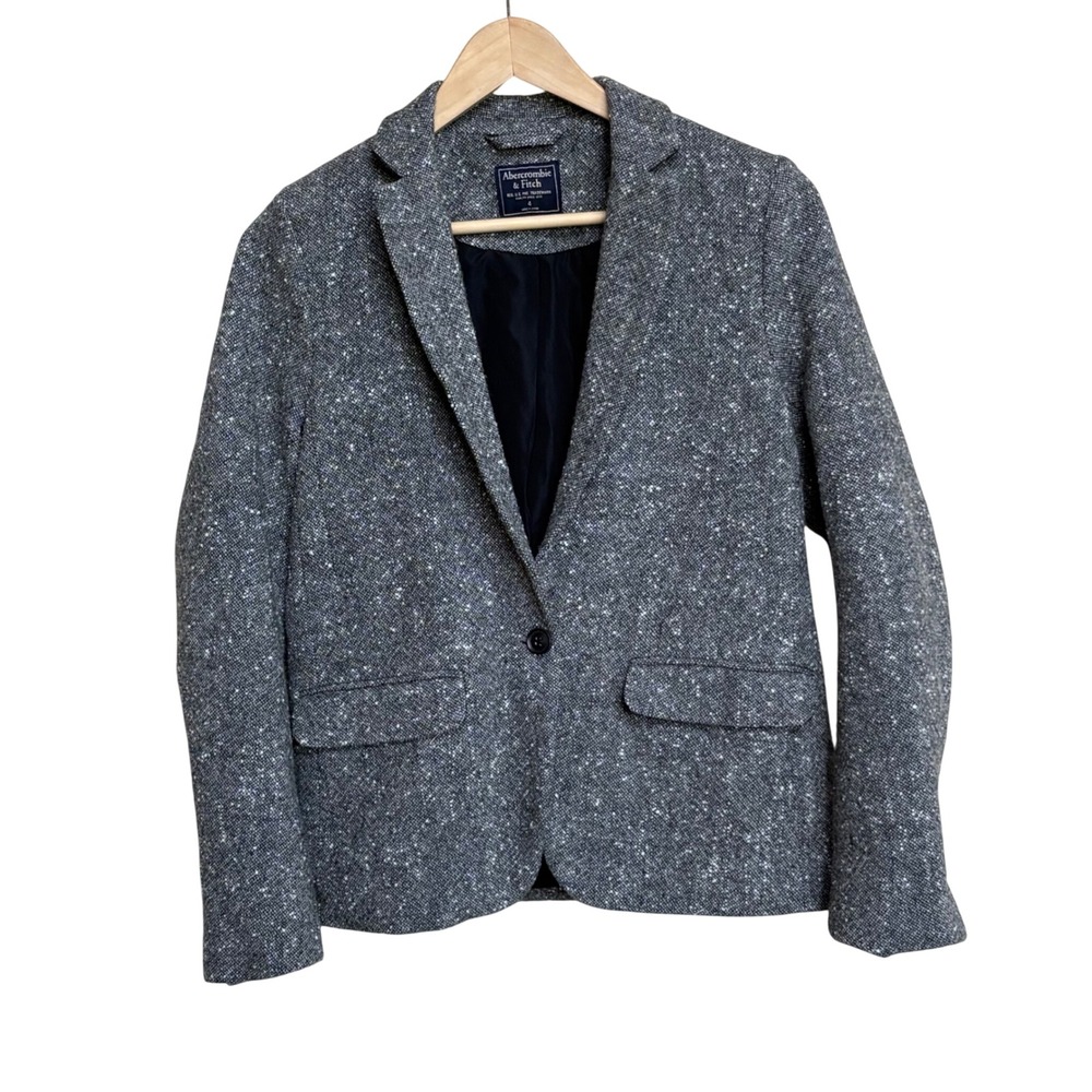 Abercrombie & Fitch Gray Tweed One-Button Blazer Women Size 4 Single Vent Jacket - Picture 2 of 9